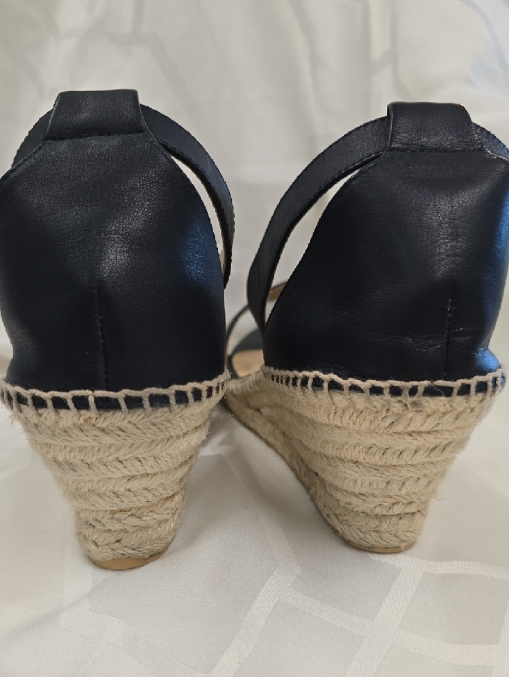 Talbots Indigo Navy Leather Espadrille Wedge Sandals with Ankle Strap - Picture 5 of 12